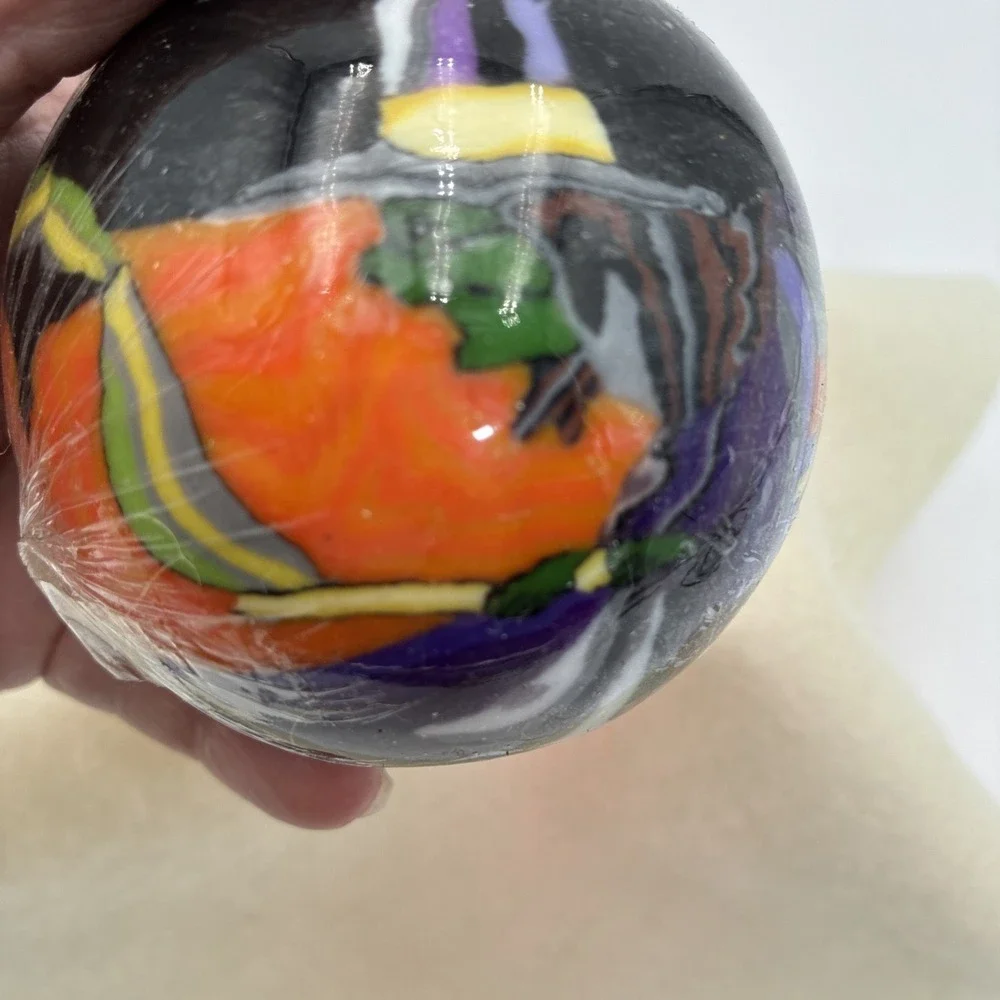 Halloween Witch Sphere Candle Round Black Orange Purple Spooky Decor 3 Inch
